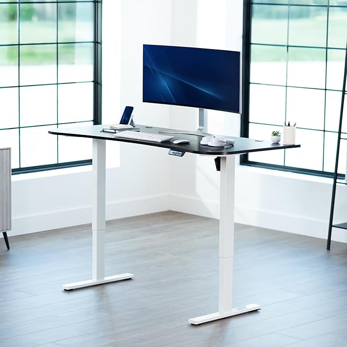 VIVO Electric 63 x 32 in Standing Desk Memory Height Adjustment 1B Series Holds 220 lbs Black Carbon Fiber Top White Frame DESK-KIT-1W1R