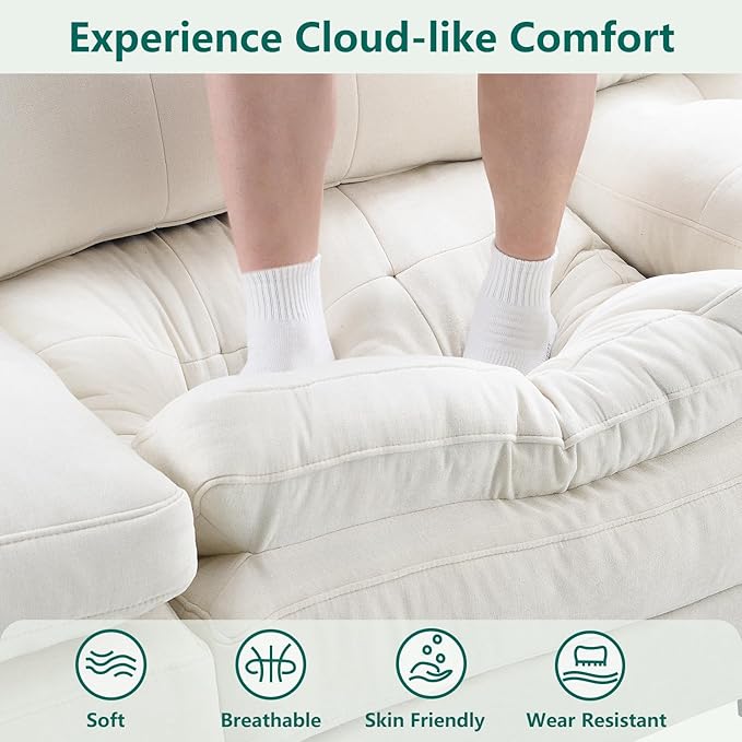 Modular Sectional U Shaped Sofa Couches for Living Room Cloud Couch with Movable Ottoman Comfy Chenille Sofa with Pillow for Bedroom and ApartmentBeige-Tufted