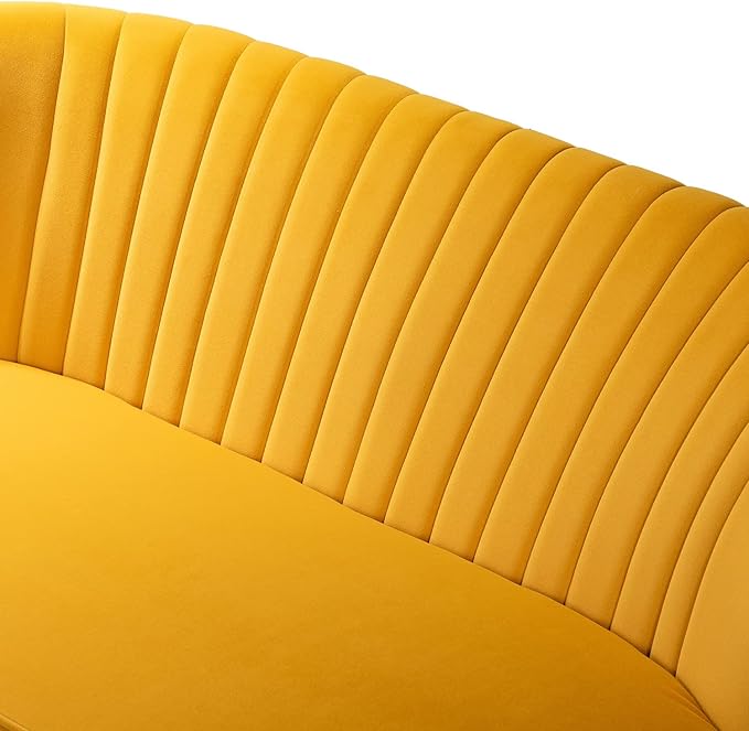 HULALA HOME 3 Piece Velvet Living Room Furniture Set Modern Comfy Upholstered Chair Set with Golden Legs include Loveseat &amp 2 Accent Chairs for Bedroom MUSTARD Tufted 2-Seater Sofa &amp Armles