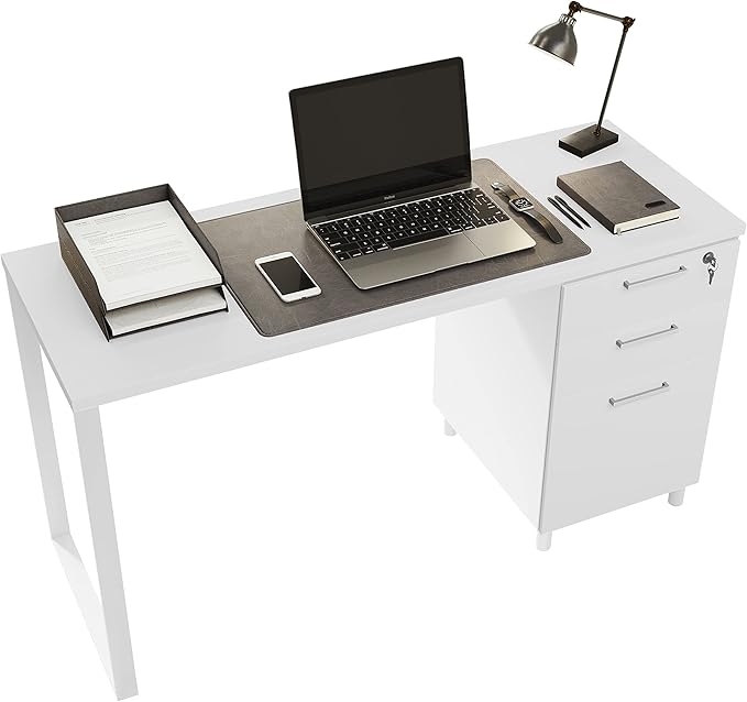 Modern Design Milano Office Desk with 3 Locking Drawers 48 Inch White Industrial Wood Desk with Filing Drawer and Storage by Crafts and Comfort
