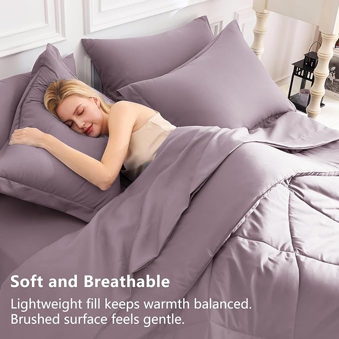CozyLux Full Size Comforter Sets Dusty Purple - 7 Pieces Bed in a Bag Full Soft Bed Set for All Seasons Bedding Set with Down Alternative Comforter Sheets Pillowcases &amp Shams Grayish Purple