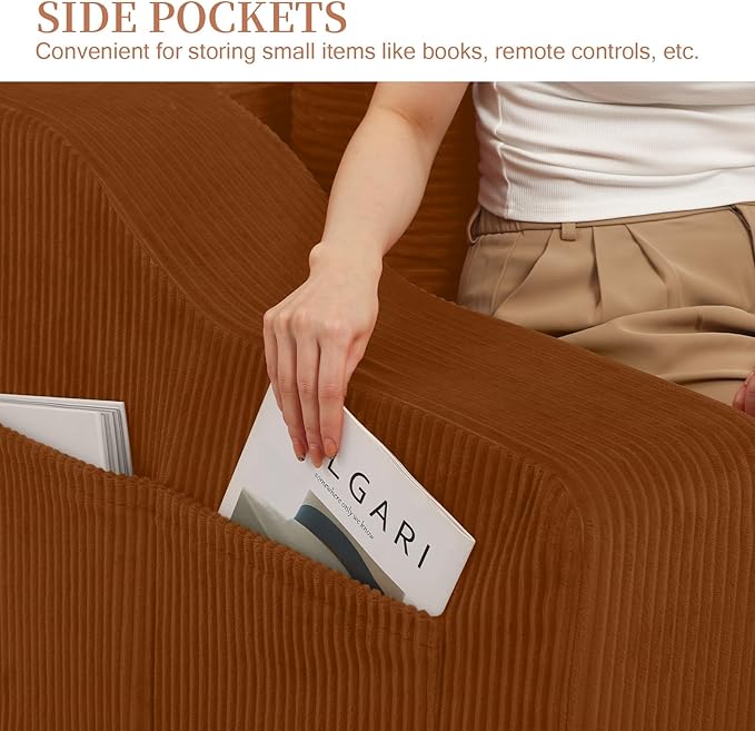 MeMoreCool Convertible Sofa Bed Pull Out Loveseat Sofa Sleeper Couch for Bedroom Living Room Lounge 2 in 1 Small Couch Bed with Pillow Foldable Love Seat Futon Corduroy Orange