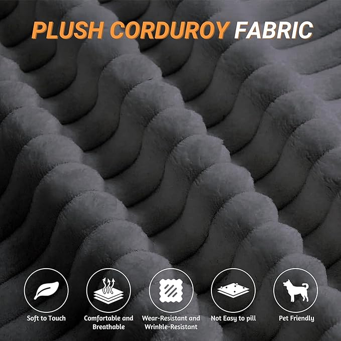 78.7'' Convertible Sleeper Sofa Corduroy Floor Foam Sofa Couch Love Seat Sleeper Bed Modern Folding Futon Couch Foldable Full Size Guest Bed with 2 Pillows and Blanket for Living Room (Dark Gray)