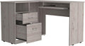 Light Gray L-Shaped Desk with Keyboard Shelf - Home Office Workstation