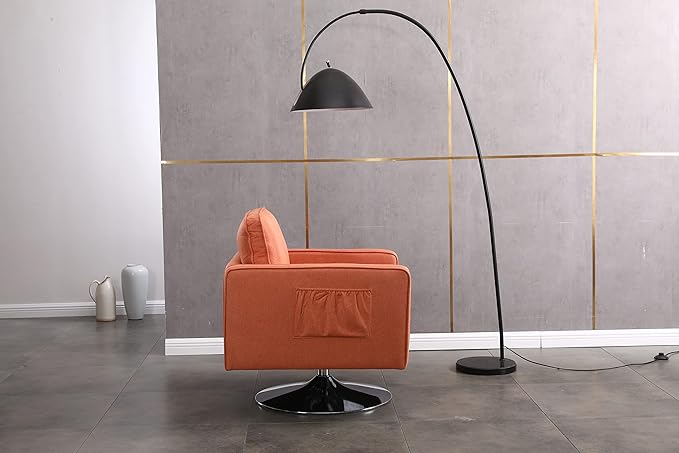 Generic Modern Linen Swivel Accent Chair Comfy Armchair with 360 Degree Swiveling for Living Room Bedroom Reading Room Home OfficeOrange