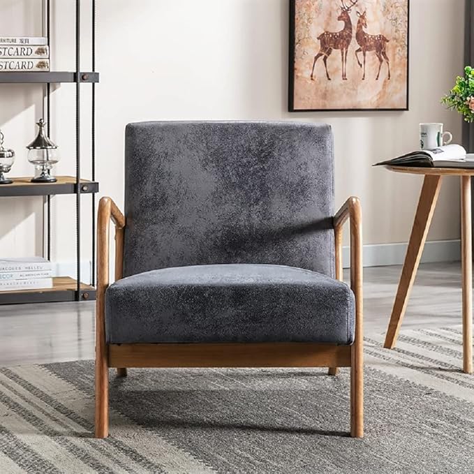 Classic Mid Century Modern Accent Chairs for Living Room or Bedroom Espresso Open ed Armchair with Plush Cushioning and Microfiber Upholstery Light Gray
