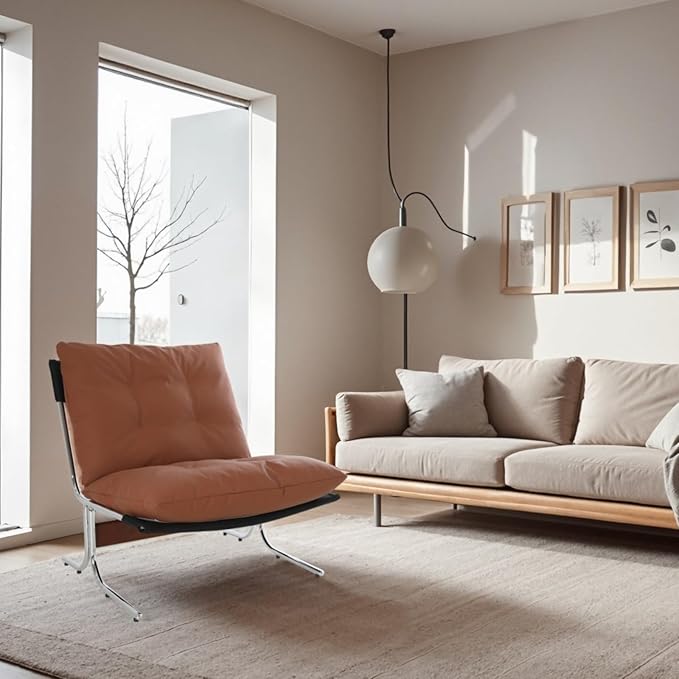Leather Armchair Modern Accent Chair High Back Living Room Chairs with Metal Legs and Soft Padded Sofa Chairs for Home OfficeBedroomDining Room (Brown)