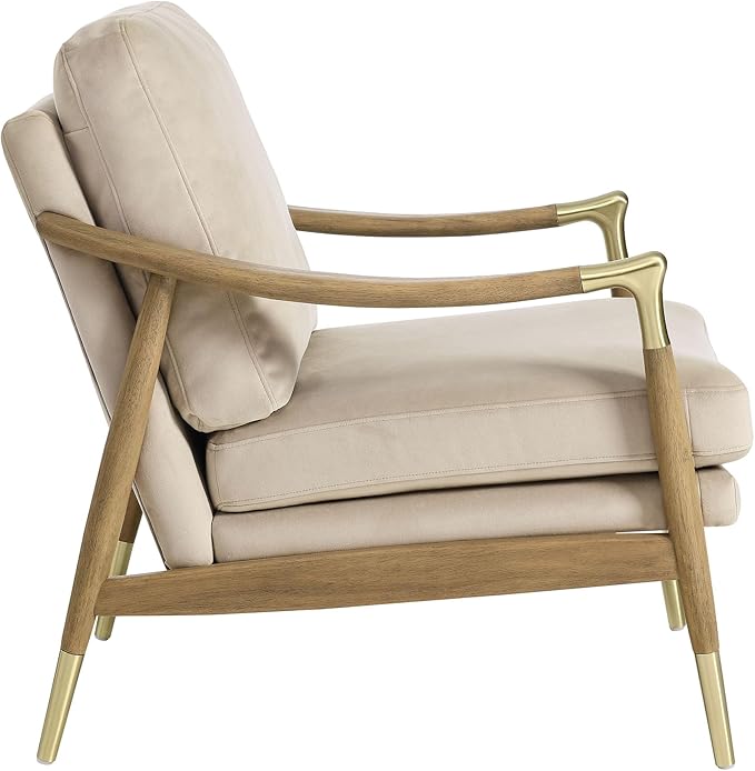 Modway Langford Stain-Resistant Performance Velvet Armchair – Mid Century Modern Velvet Chair with Wood Frame – Upholstered Accent Chair for Living Room or Bedroom