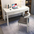 RUNNUP Modern Soild Wood Writing Desk with 2 Drawers 31.5 Home Office Desk Minimalist Computer Work Study Table Small Spaces White Without Chairs