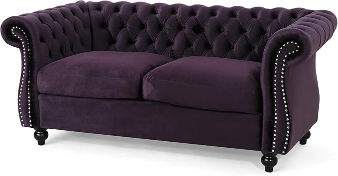 Christopher Knight Home Karen Traditional Chesterfield Loveseat Sofa BlackBerry and Dark Brown 61.75 x 33.75 x 27.75