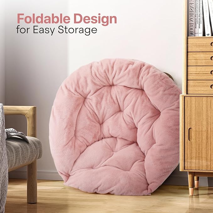 Foldable Oversized Moon Chairs Set of 2 Large Soft Lazy Cozy Comfortable Faux Fur Round Saucer Moon Chairs Set of 2 for Teens and Adults Light Pink