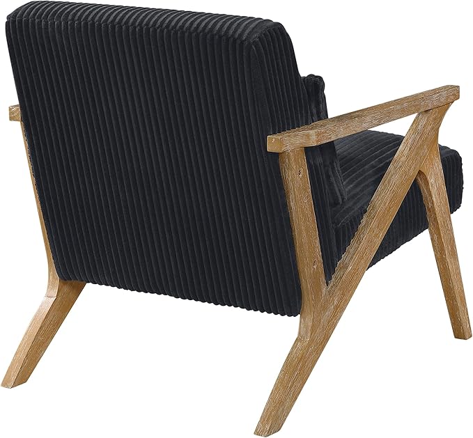 Lexicon Mid Century Modern Accent-Chair with Lumbar Pillow Brown Solid Wood Frame Comfy Corduroy Upholstered Lounge Arm Chair for Living Room/Bedroom/Office/Reading Nook Assembly Required Black