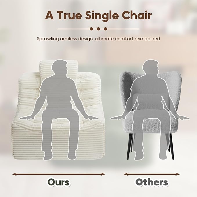Vyneltio Oversized Swivel Accent Chair Corduroy Upholstered Book Nook Chair Big Lazy Sofa Chair for Living Room Bedroom Dorm Office-Beige