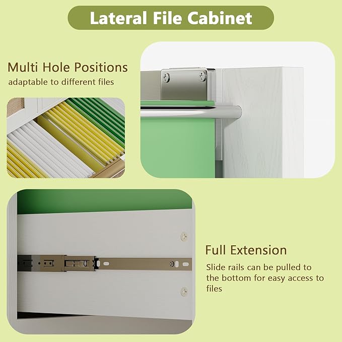 HOPUBUY Lockable 4 Drawers File Cabinet Lateral Filing Cabinet with Printer Stand for Home Office and School Wood Rattan File Cabinet for Hanging Files/Letter/Legal/A4/F4 Size White