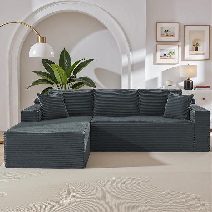 105 Inch Cloud Sectional CouchModern Modular Sectional Sofa with Deep SeatCorduroy Boneless Couches with L-Shape Chaise for Living Room BedroomNo Assembly Required (Dark Grey Left Facing Chaise)