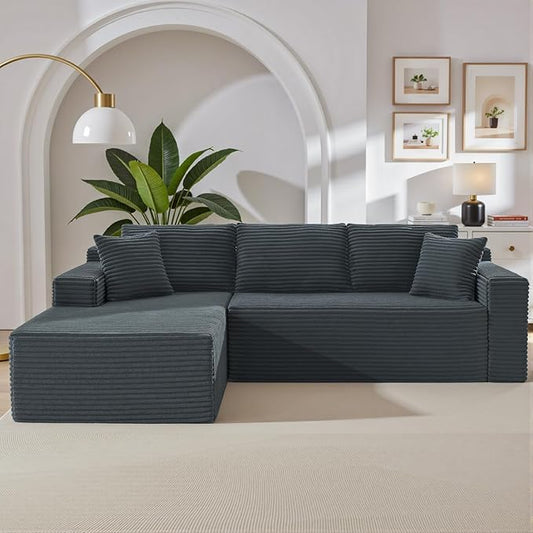 105 Inch Cloud Sectional CouchModern Modular Sectional Sofa with Deep SeatCorduroy Boneless Couches with L-Shape Chaise for Living Room BedroomNo Assembly Required (Dark Grey Left Facing Chaise)