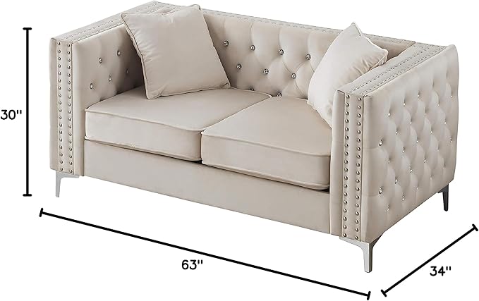 Glory Furniture Paige Velvet Loveseat in Ivory