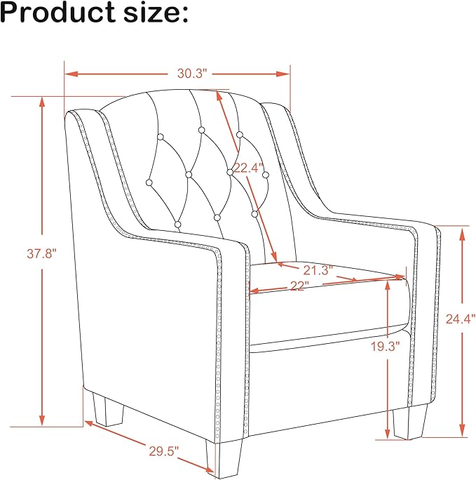 MCombo Modern Accent Chair with High Legs Chenille Upholstered Single Sofa Chair with Tufted Button Back &amp Ergonomic Armrests Solid Wood Legs for Living Room Bedroom 4260 (Brown)