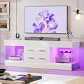 Bestier Modern 60 Inch TV Stand for 65/60/55+ TV High Gloss White Entertainment Center with 2 Drawers &amp LED Lights Stone-Pattern Side Panels TV Consoles for Living Room Bedroom