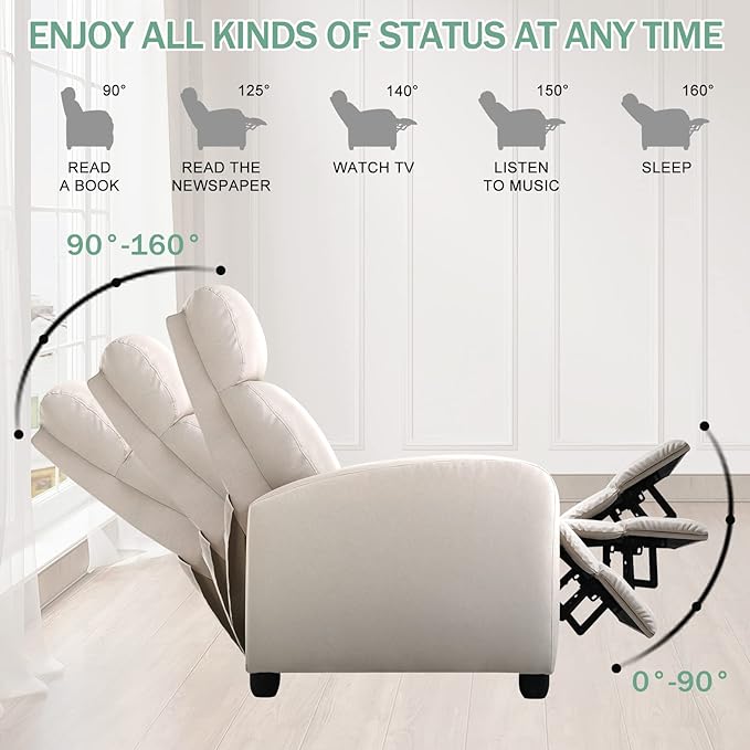 Recliner Chair for Living Room Fabric Massage Chair Sleeper Chairs for Adults Adjustable Comfortable Chair Single Sofa Chair Reading Chair for Bedroom with Footrest (Textile Beige)