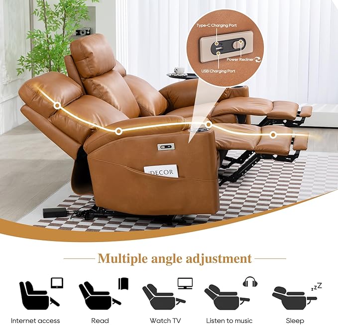 Power Reclining Sofa - 3 Seater Recliner Sofás PU Leather Sofa Home Theater Seating with Flipped Middle Backrest Power Recliner Couch for Living Room(Brown)