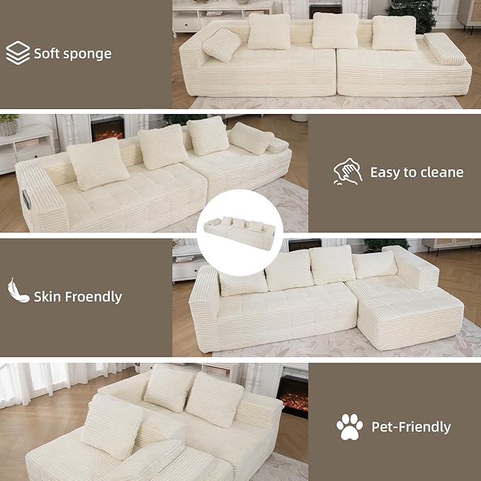 126 Modular Sleeper Couch Sectional Couches for Living Room Ergonomic Memory Foam Sleeper Sofa Oversized Loveseat Sofa Bed Bedroom Apartment Office | Ergonomic No Assembly Required