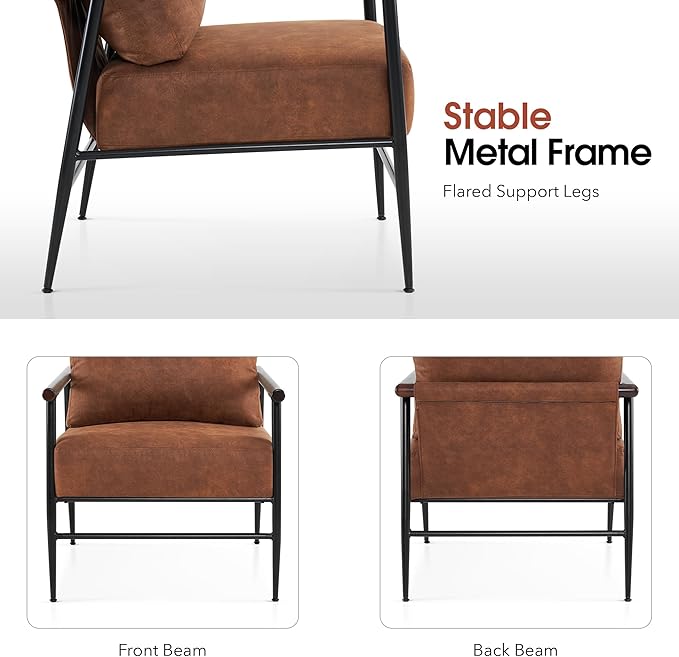 MCombo Modern Accent Chairs Armchair with Upholstered Cushion Leathaire Fabric Lounge Chairs for Living Room 4748 (2 Saddle)