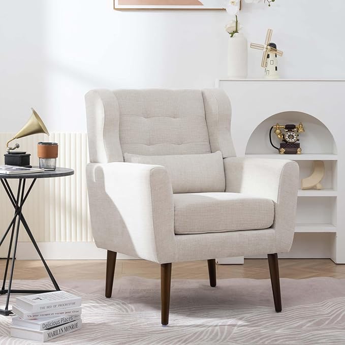 Modern Accent Chair&ampWingback Chair&ampLiving Room Chairs ComfySmall Arm Chair&ampClub Chair&ampSide Chairs for Living RoomSingle Chairs Living Room with Waist Pillow for Small SpaceOffice (B