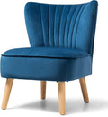 KOTEK Velvet Accent Chair Modern Armless Accent Chair w/Solid Rubber Wood Legs Upholstered Side Chair Club Sofa Chair Slipper Chair for Living Room Bedroom (Blue)