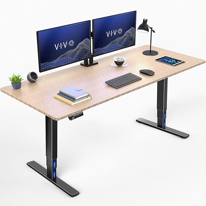 VIVO Electric 71 x 30 in Real Bamboo Standing Desk Touch Screen Adjustment 220 lb Frame Support 2E Series Black Frame DESK-KIT-2E71O