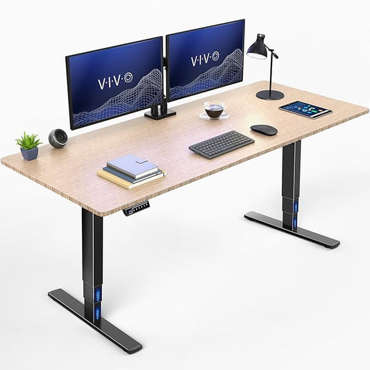 VIVO Electric 71 x 30 in Real Bamboo Standing Desk Touch Screen Adjustment 220 lb Frame Support 2E Series Black Frame DESK-KIT-2E71O