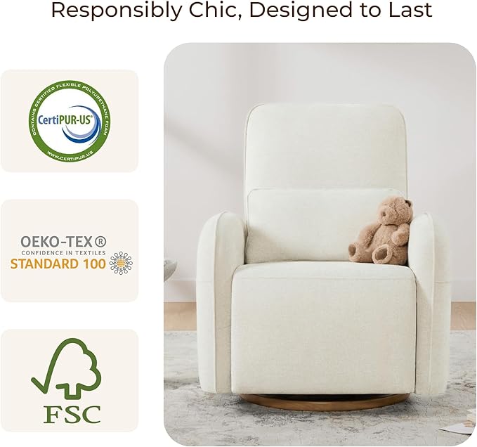 CHITA Power Nursery Glider Recliner Chair Electric Swivel Rocker Recliner for Adults Rocking Chair with Removable Lumbar Pillow for Living Room FSC Certified Fabric in Linen