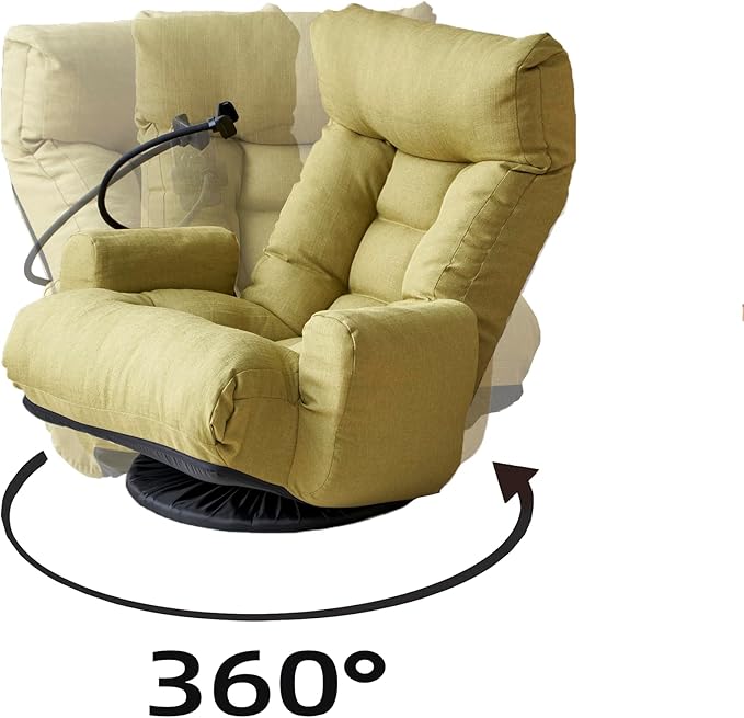KEIKI Upholstered Sofa Chair with Phone Holder Adjustable Reclining Swivel Armchair with 5-Angle Lounge Backrest &amp Rotating Base Single Chair for Living Room Green