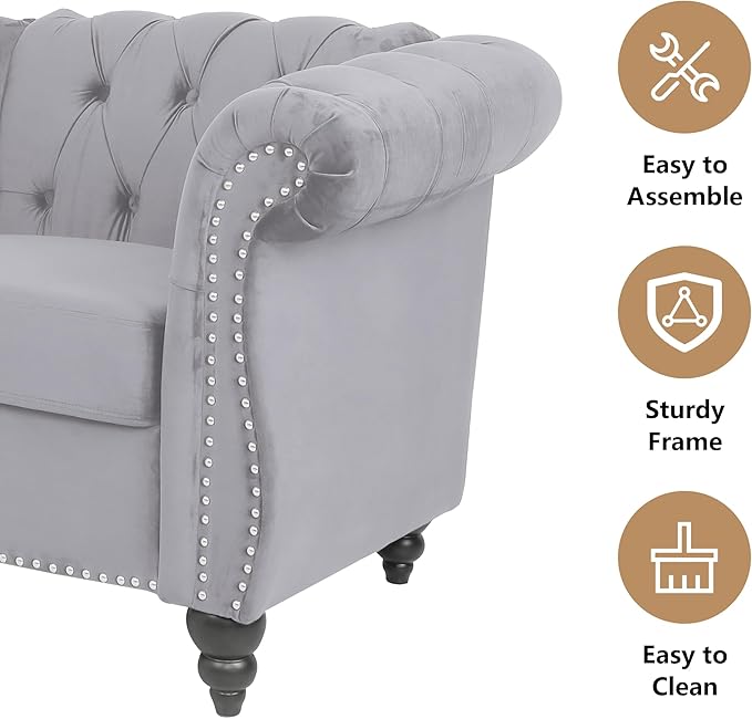 AVZEAR Living Room Accent Chair Upholstered Sofa Chair Single Sofa Chair with Tufted Back Velvet Chesterfield Sofa Chair for Living Room Apartment Grey