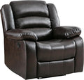 ANJ Manual Recliner Chair Breathable Faux Leather Reclining Chairs with Overstuffed Arm and Back Living Room Single Sofa Recliners (Dark Brown)