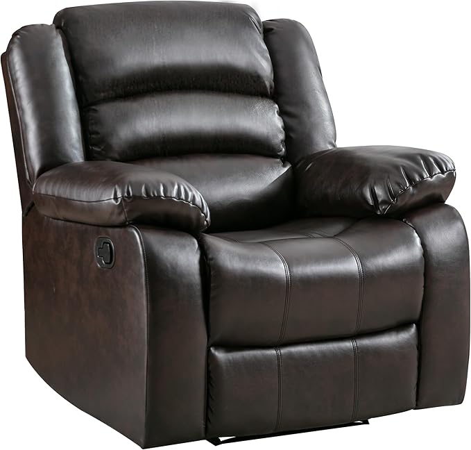 ANJ Manual Recliner Chair Breathable Faux Leather Reclining Chairs with Overstuffed Arm and Back Living Room Single Sofa Recliners (Dark Brown)