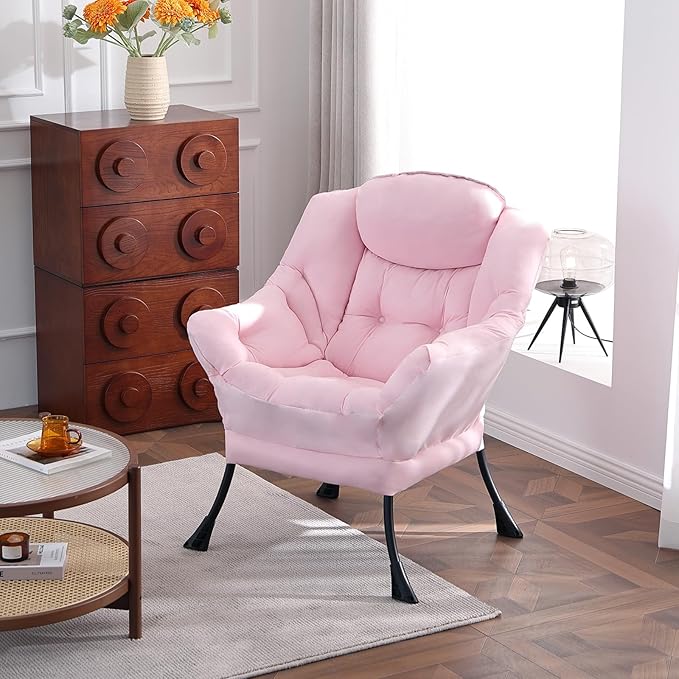 Lazy Chair Large Accent Chair Modern Comfy Armchair Pink Chair for Living Room Bedroom Dorm Room Office Apartment Reading Relaxing Use