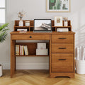 4 EVER WINNER Computer Desk with Drawers for Small Spaces Wood Desk with File Cabinet &amp Monitor Stand Office Desks Writing Study Table for Bedroom Brown