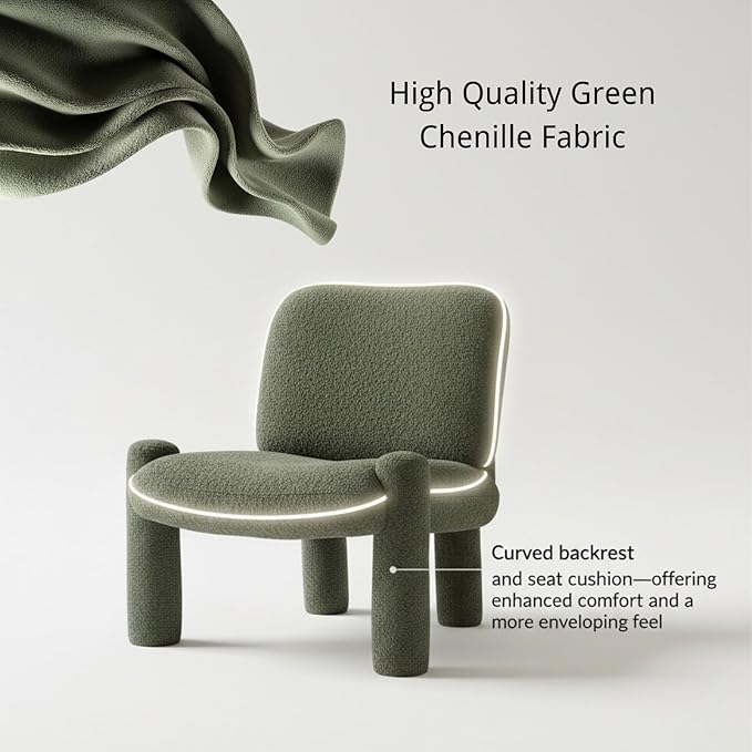 HNY Modern Accent Living Room Chairs Set of 2 Green Boucle Reading Chair Armless Lounge Chair Comfy Barrel Chair Sherpa Cloud Chair with Wood Frame for Living Room Small Spaces Bedroom Apartment