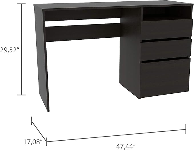 Black Wengue 3-Drawer 1-Shelf Computer Desk for Home Office Storage