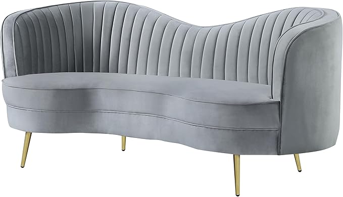 Coaster Home Furnishings - Sophia - Wood &amp Velvet - Upholstered Channel Tufted Loveseat with Inverted Camel Back and Golden Tapered Legs - Living Room - Gray - 506865