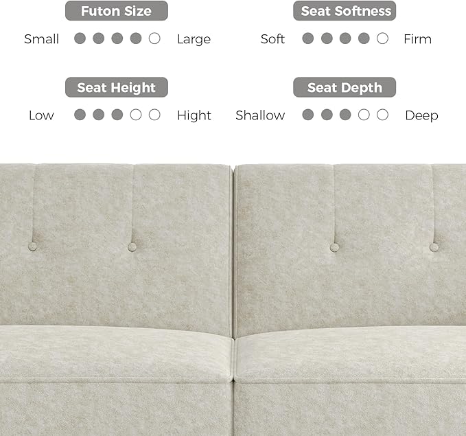 89” Futon Sofa Bed Comfy Futon Couch Bed with 2 Square PillowsConvertible Sleeper Sofa with Adjustable Backrest&amp Armrests Modern Loveseat Sleeper for Living RoomVelvet Fabric White