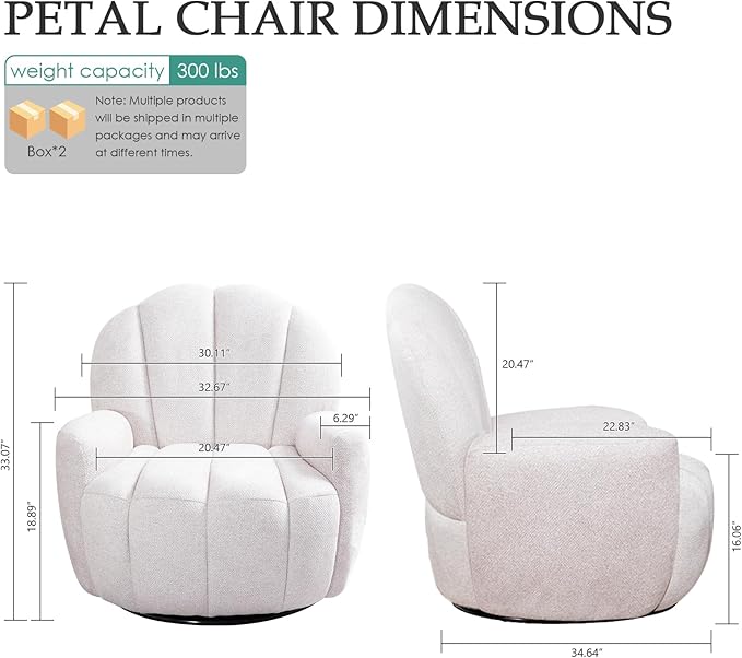Mid Century Modern 360° Barrel Swivel Accent Sofa Chair Fluffy Cozy Linen Fabric Upholstery Lounge Upholstered Armchair Reading Chair Sturdy Base for Living Room Bedroom Office (Beige)