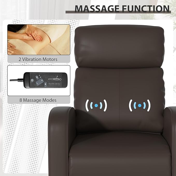 Massage Recliner ChairHome Theater Seating Single Sofa for AdultsReclining Seat with Backrest and FootrestModern PU Leather Wingback Seating for Living RoomOfficeApartment - Brown