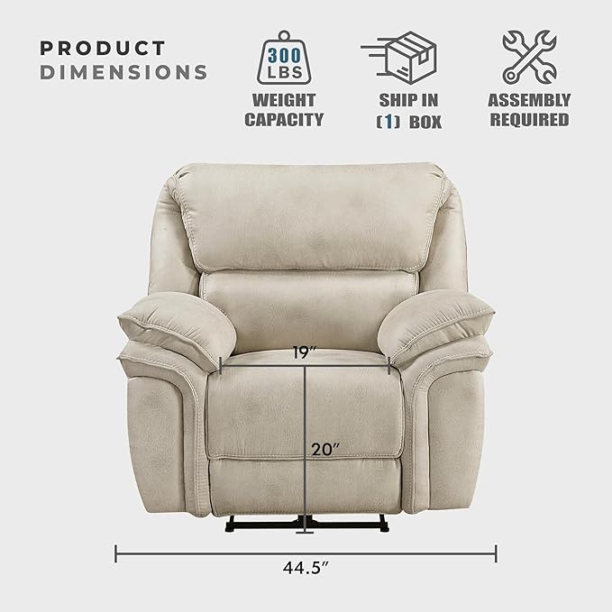 Lexicon Power Reclining Chair for Adults Polished Microfiber Power Recliner Single Sofa Chair for Bedroom/Living Room/Reading Nook Foam Over Pocket Coils Pillow Top Arms Charging Port Sand