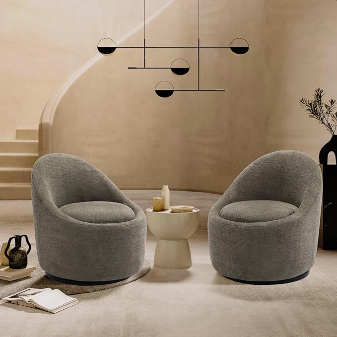COLAMY Swivel Accent Chair Set of 2 360° Swivel Round Chair with Hidden Storage Modern Small Barrel Armchair for Living Room/Bedroom Green Textile Material