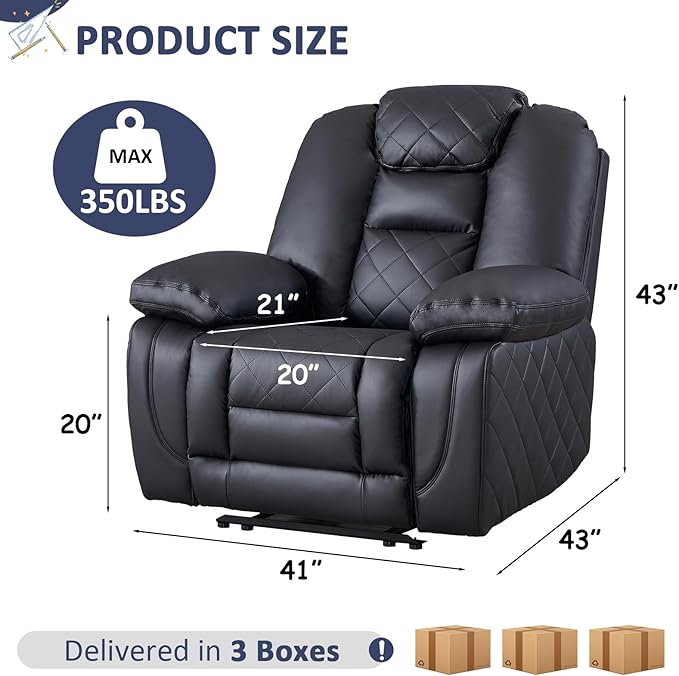 CANMOV Faux Leather Manual Recliner Chair Single Sofa Chair with Comfortable Armrest and Backrest Home Theater Seating for Living Room Bedroom Black