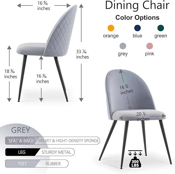 Dining Chair Set of 4Modern Gray Reception Guest Chairs Upholsered for Kitchen Apartment Elegant Velvet Living Bedroom Side Chairs with Curved Backrest Metal Legs