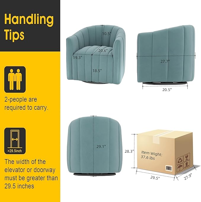 Swivel Accent Chair Velvet Barrel Arm Chair for Living Room Pumpkin Shaped Curved Chair with Metal Base for Bedroom Balcony Study Room（Blue）