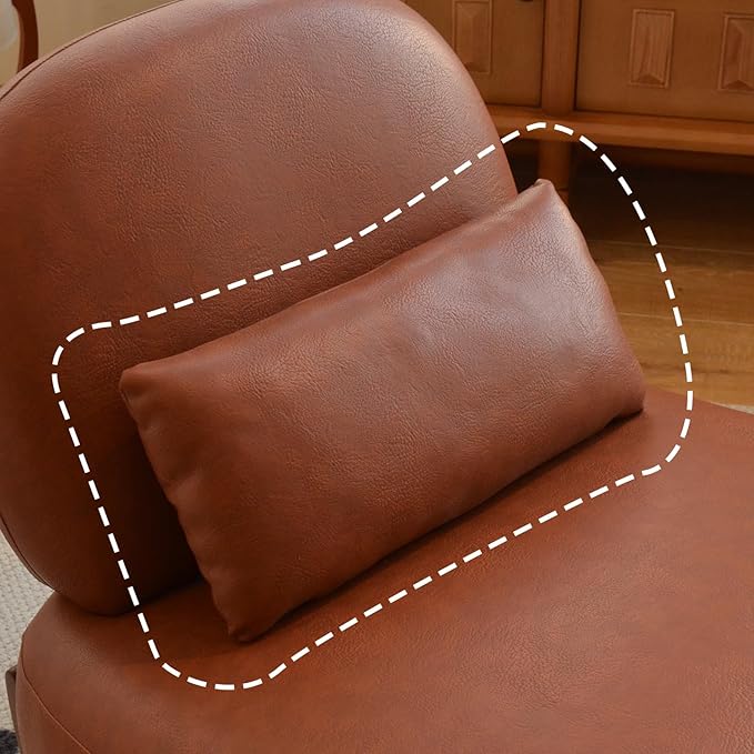 HAZO Cute Accent Chair with Solid Wood Legs Velvet Living Room Chair with Soft Cushion Cozy Bedroom Chair Comfy Armless Reading Chair for Apartment Waiting Room Balcony (Brown Leather)